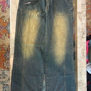 Fashion Nova Living For It Tinted Straight Leg Jeans- Medium Wash